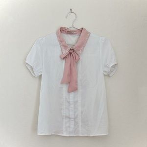 Pink embroidered collared blouse